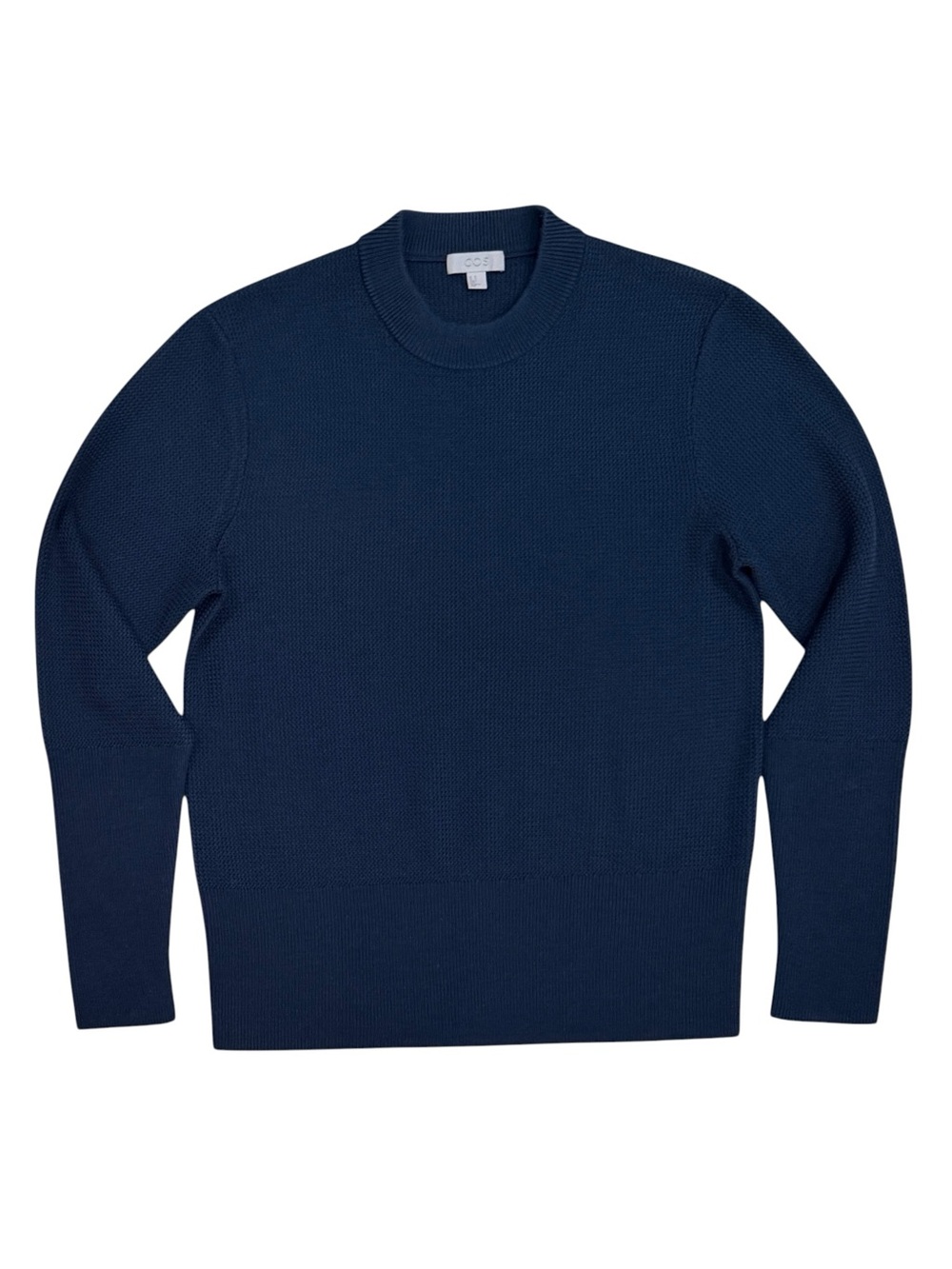 COS Waffle Knit Crewneck Jumper In Navy